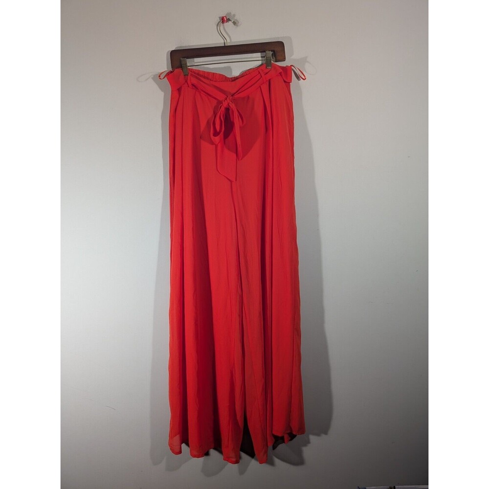 NWT Miss Avenue Pants Women Plus 1X Tomato Red High Waist Belted Wide Leg Flowy